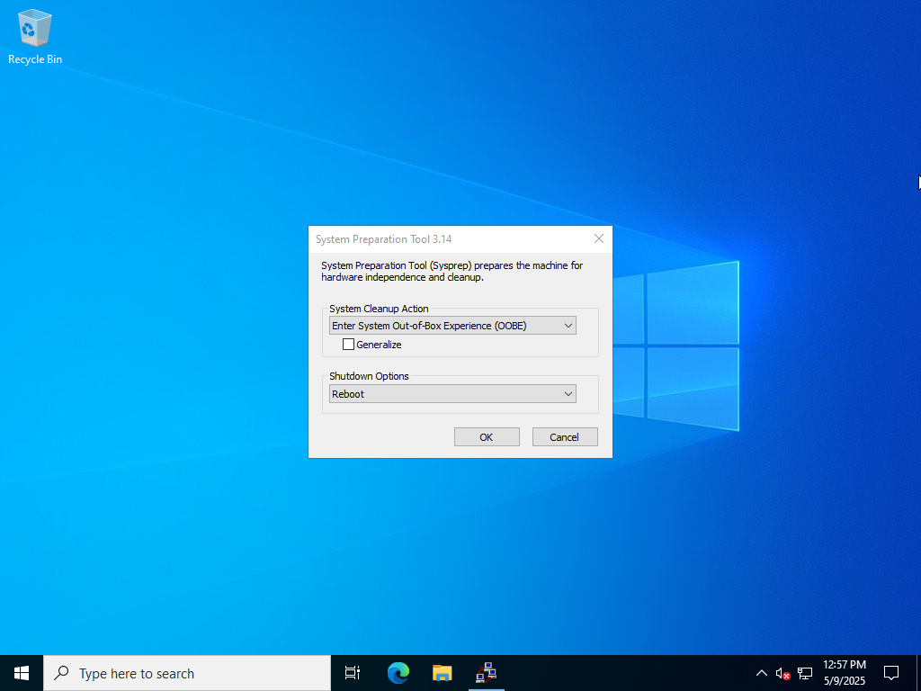 Windows in Audit mode, with Sysprep window visible