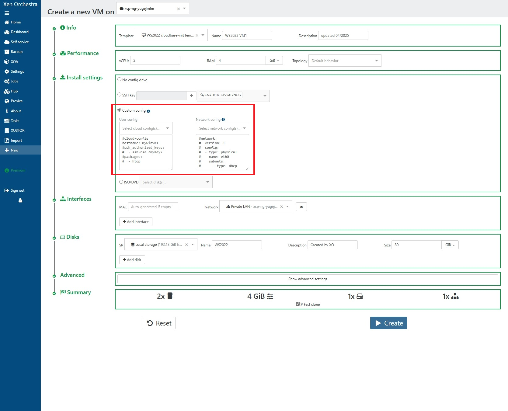 Create VM from template
