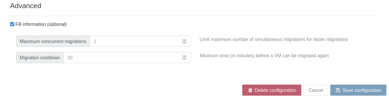The Advanced settings form