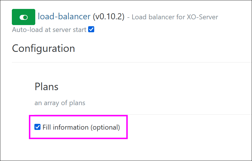 The check box that lets you add a new load balancing plan