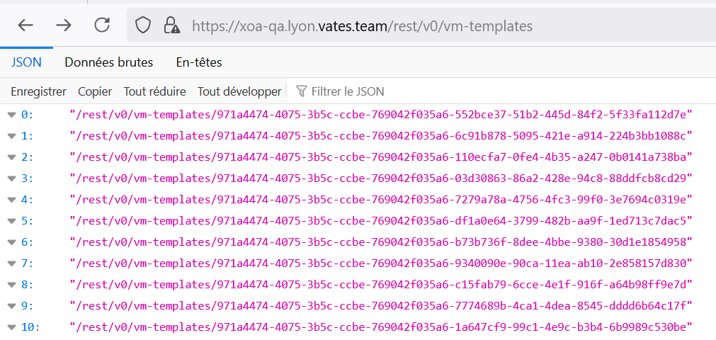List of VM templates, accessed from the REST API