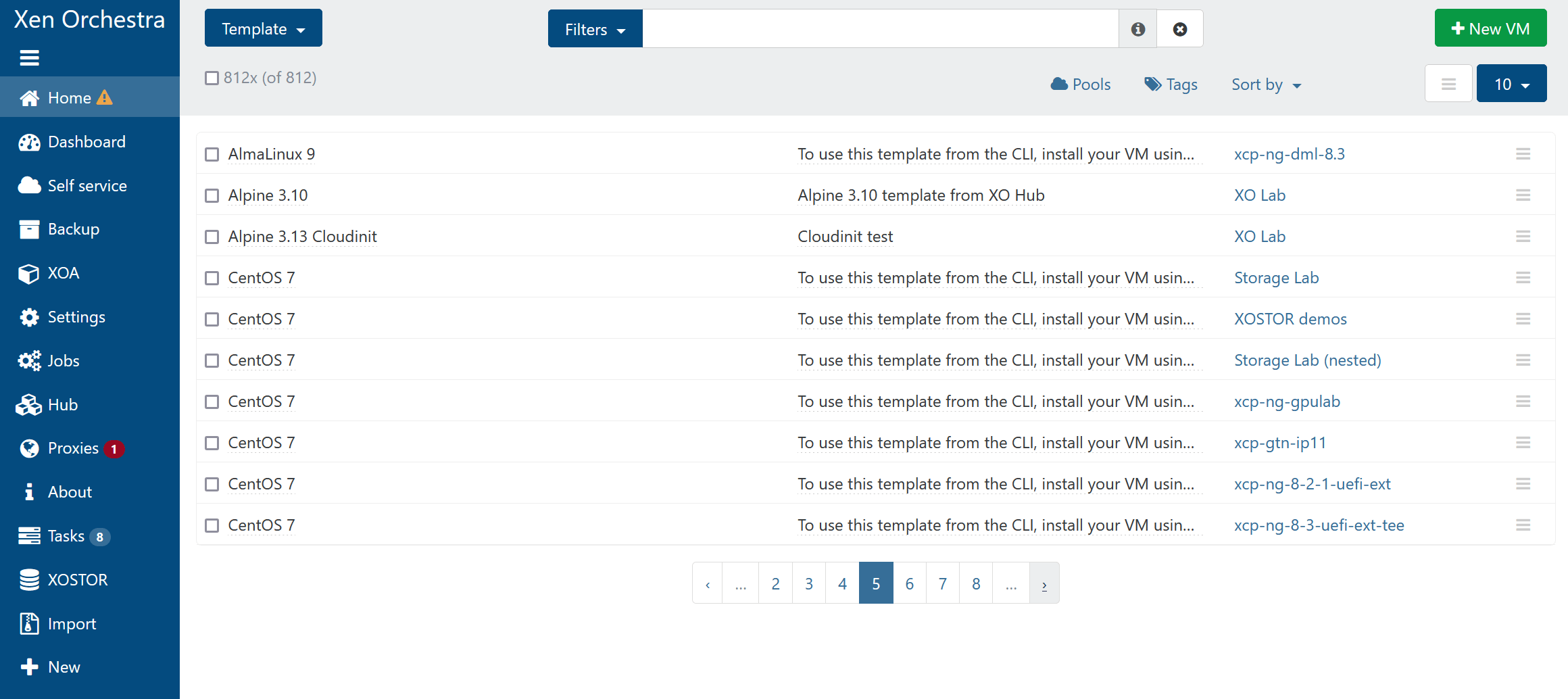 Overview of the Template screen in Xen Orchestra