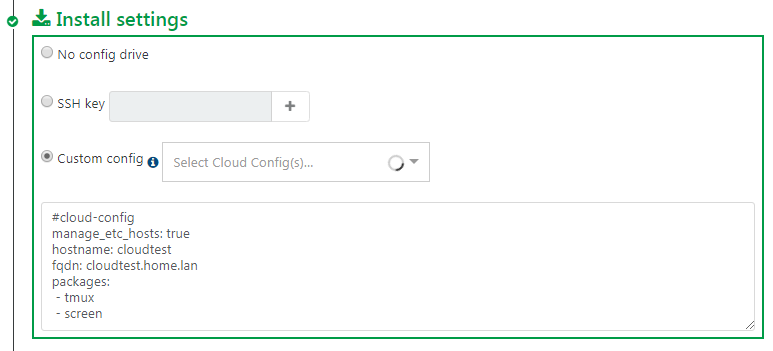 Activate the config drive, then provide your SSH key or a custom config