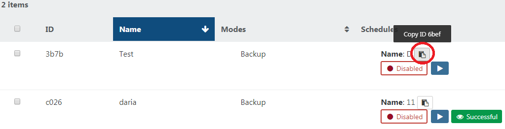 Copy the schedule ID from the same panel