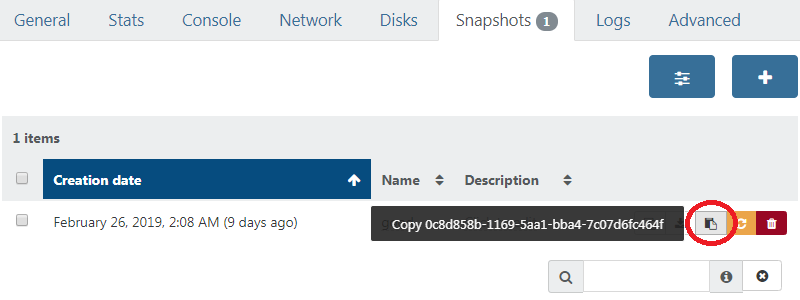 Copy the snapshot UUID from the VM's snapshot panel