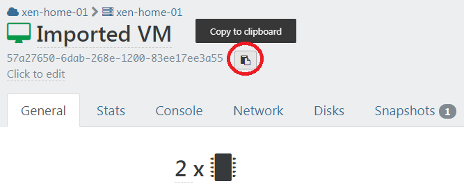 Copy the UUID of the imported VM on the target SR