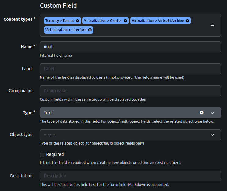 The uuid custom field in Netbox