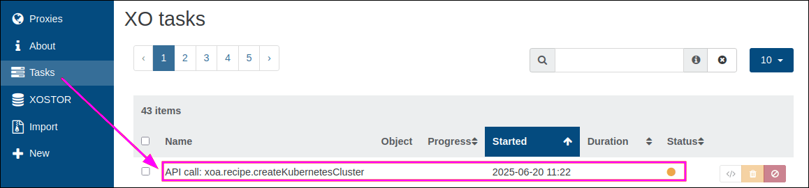 The recipe tasks running during cluster deployment