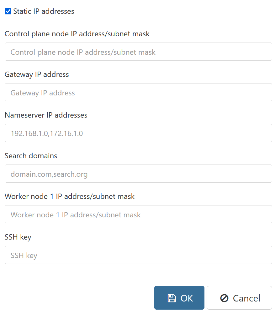 The static IP address parameters
