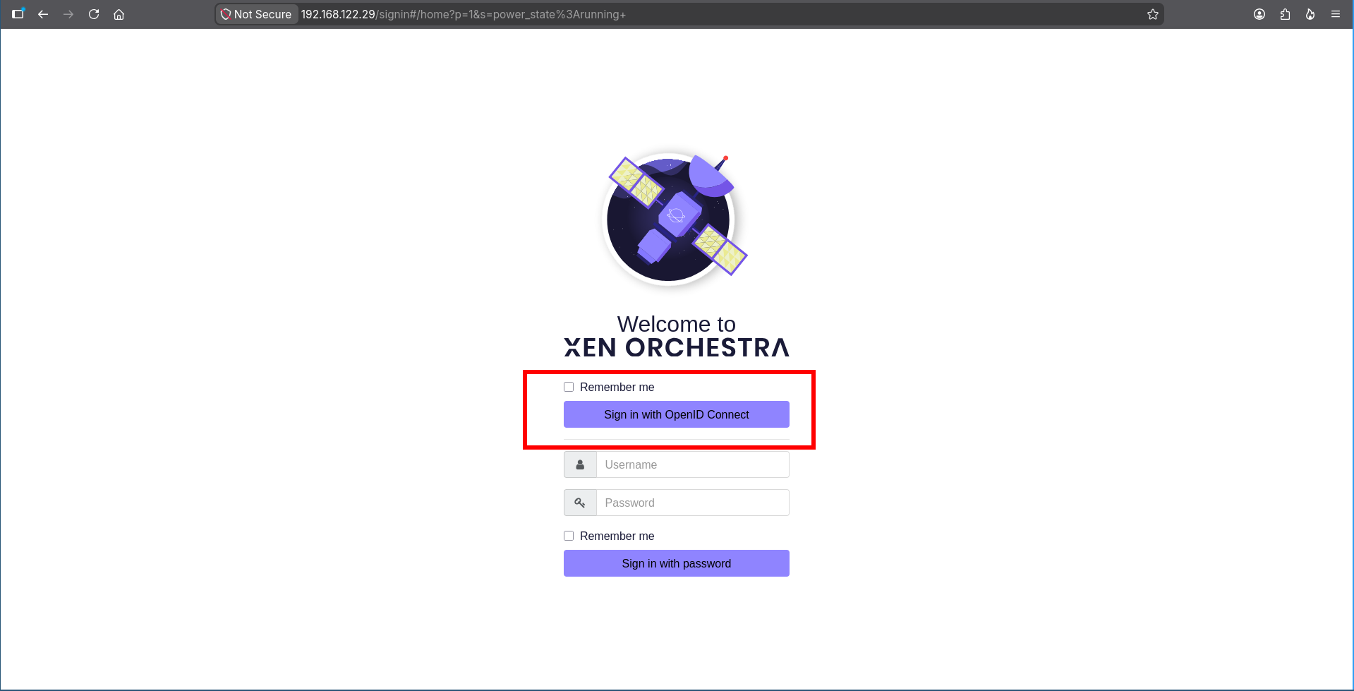 XOA redirecting the OIDC authentication request to Keycloak