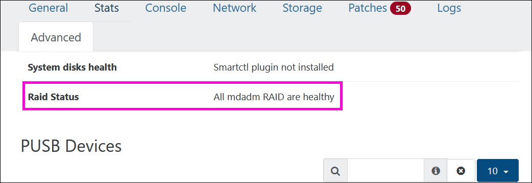 Software RAID status of the XOA, in its Dashboard