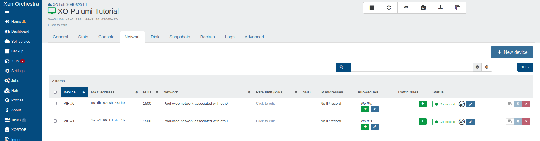 After pulumi up: a second VIF appeared on the VM