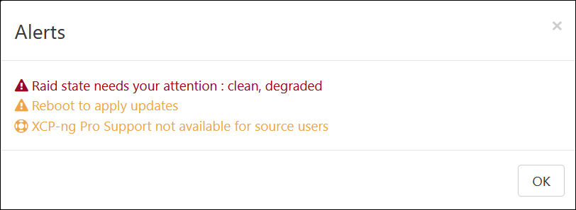 XO raises an alert when the RAID array is degraded