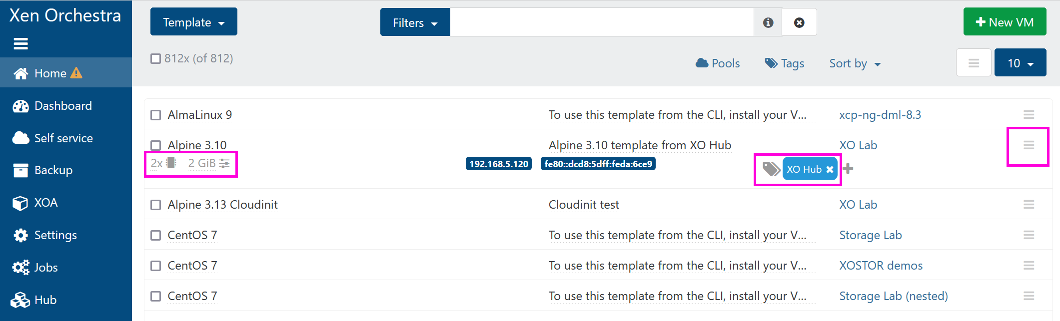 Template details, expanded from the Home › Templates list