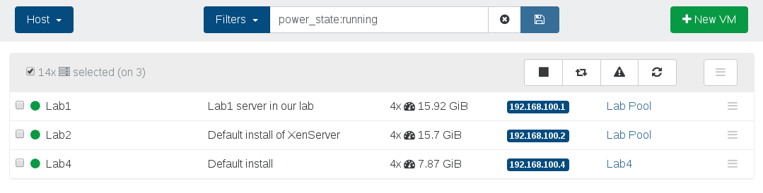 The Home view filtered on hosts