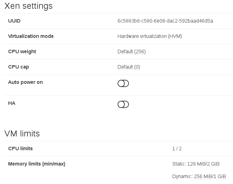 The Advanced tab of a VM