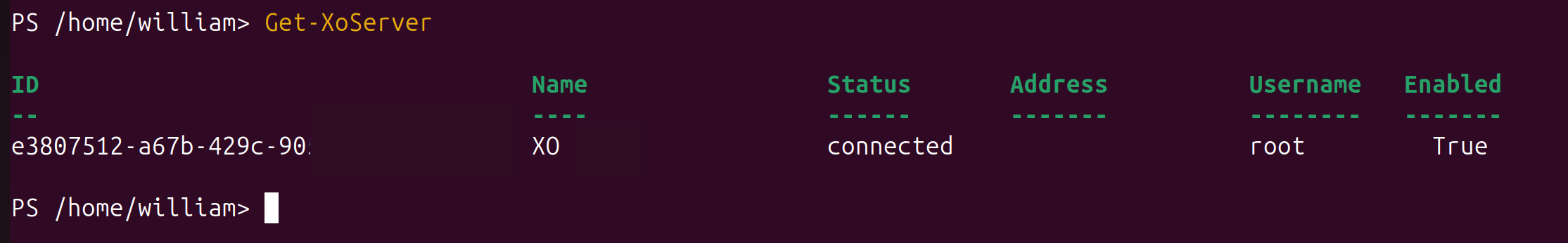 Get-XoServer returns your connected XCP-ng servers as PowerShell objects