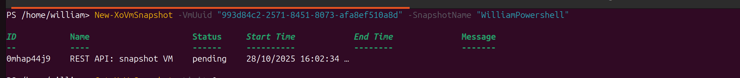 New-XoVmSnapshot returns the created snapshot object