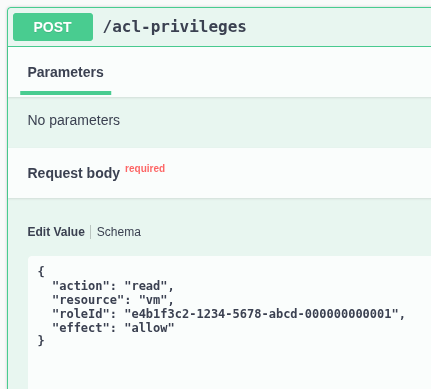 Attaching a privilege to a role through POST /acl-privileges