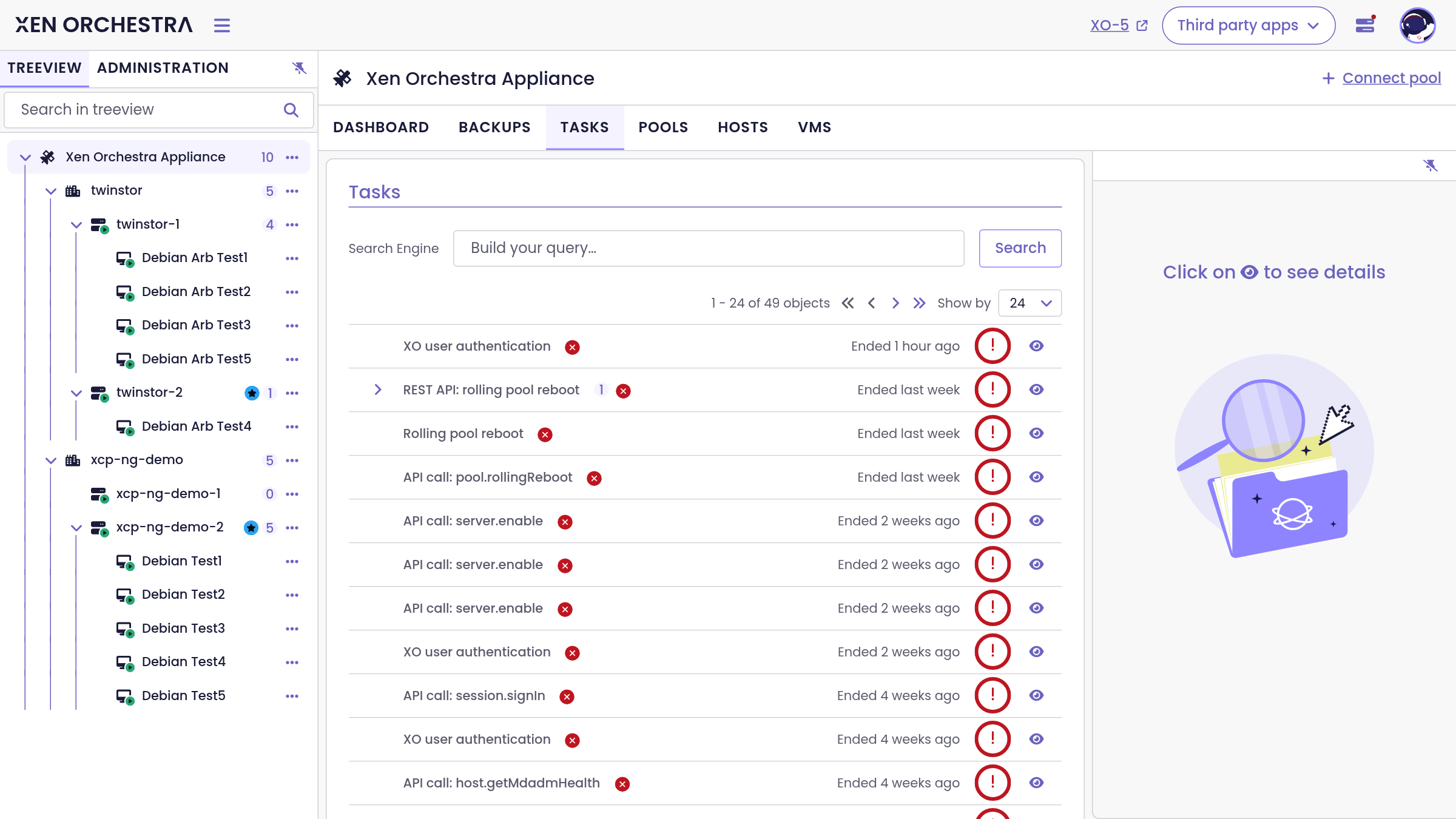 The tasks view