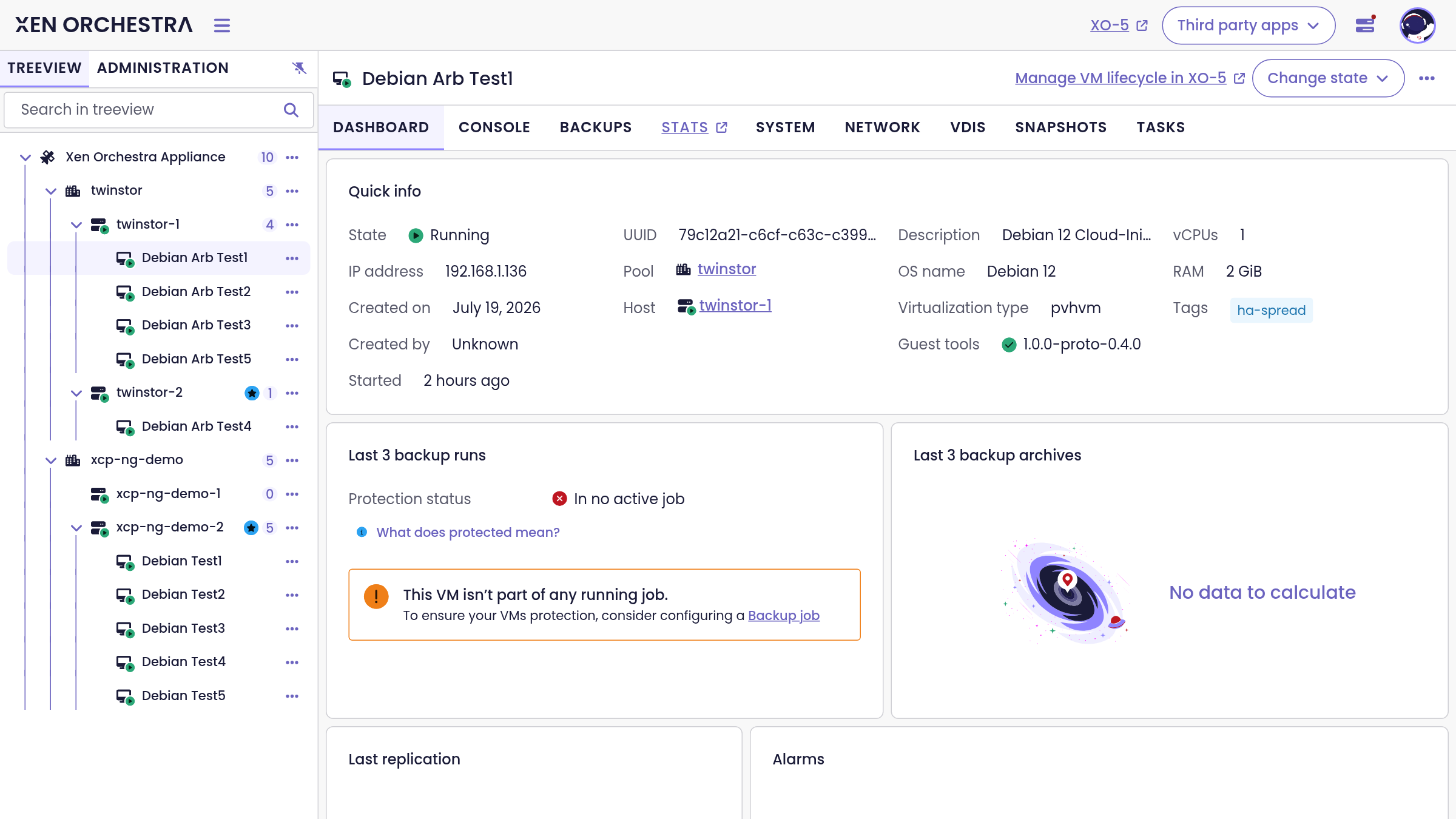 A VM dashboard