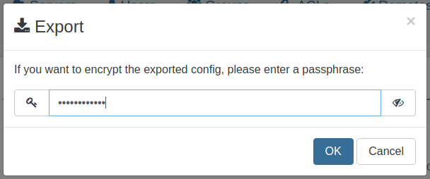 Exporting the configuration, optionally encrypted with a passphrase